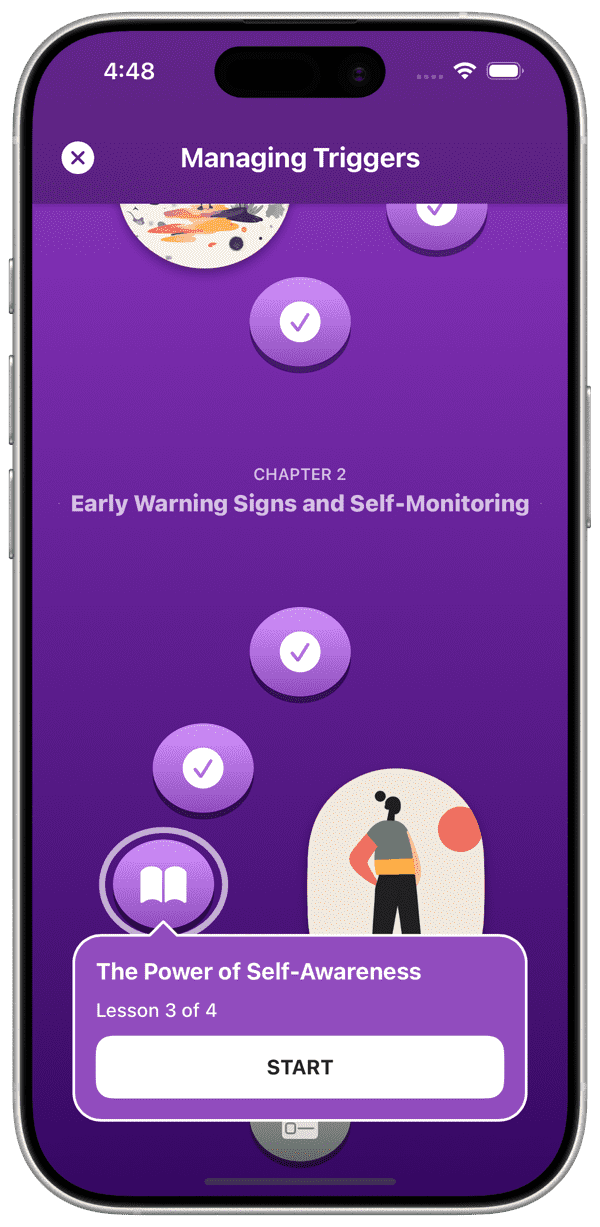 HarmLess iOS app course map for the Managing Triggers lesson series